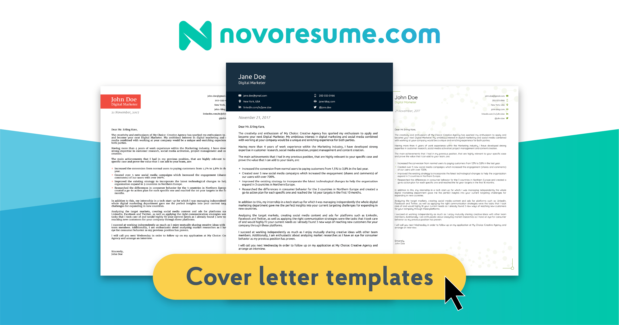 Novoresume Cover Letter Examples 200+ Cover Letter Samples