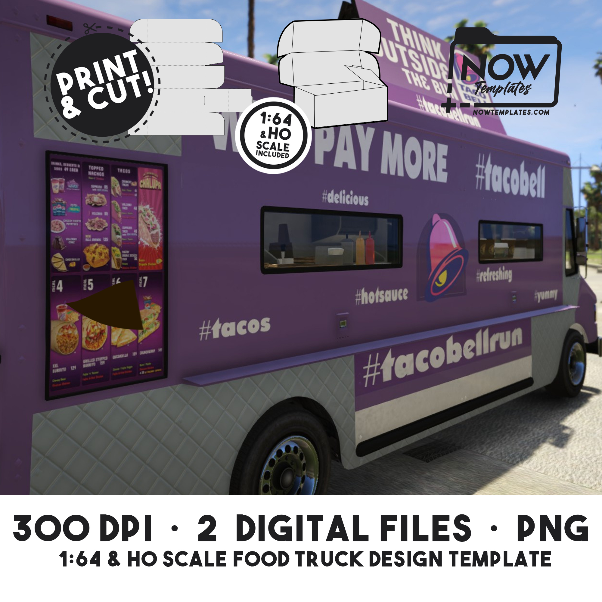 TACO BELL Food Truck Template Design 164 & HO Scale NOW TEMPLATES
