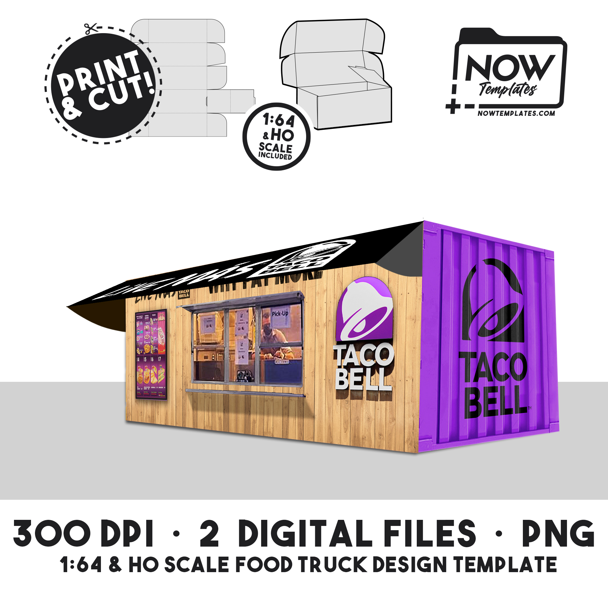 TACO BELL Food Truck Template Design 164 & HO Scale NOW TEMPLATES