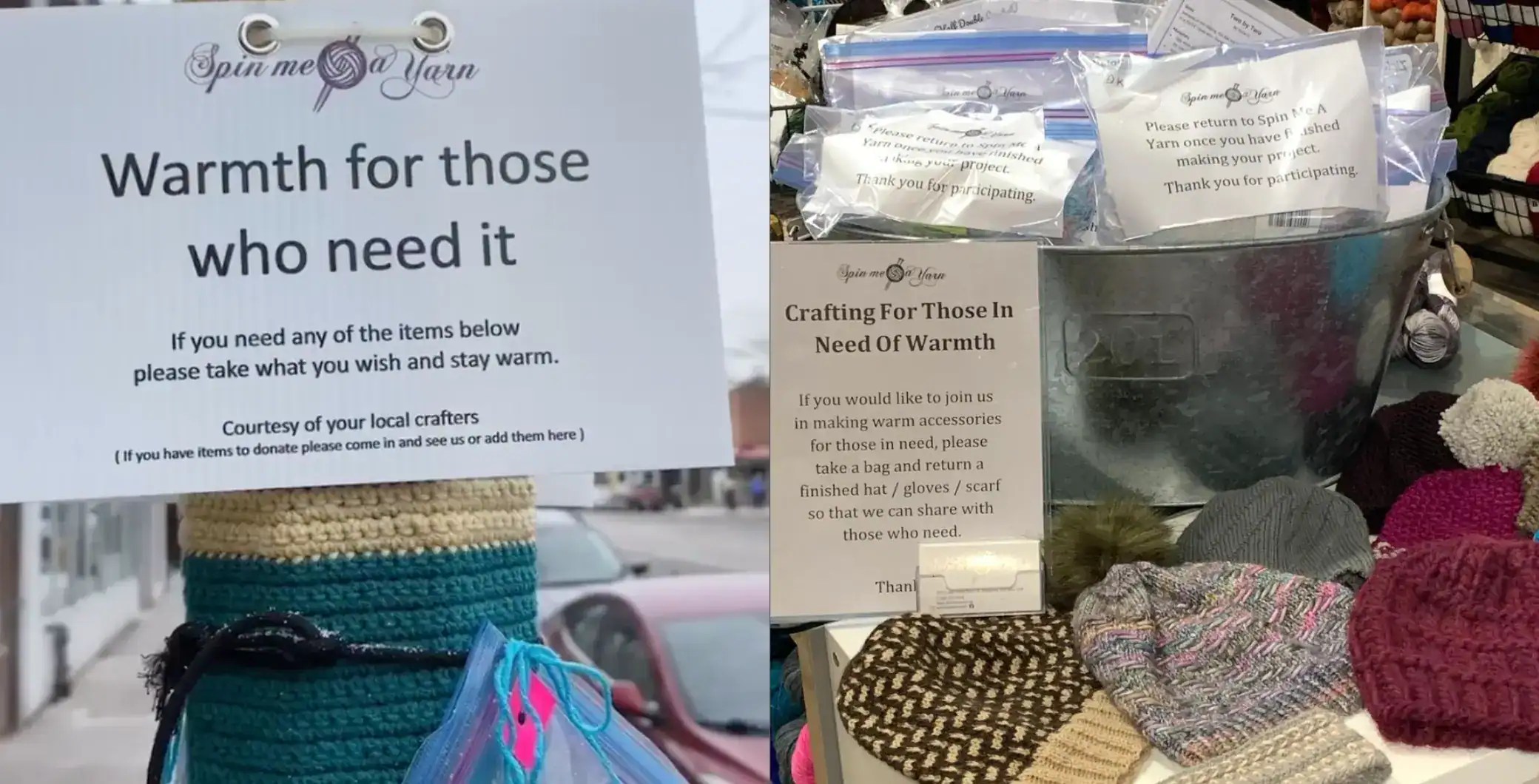 A Toronto yarn shop is offering free handmade knits for those in need