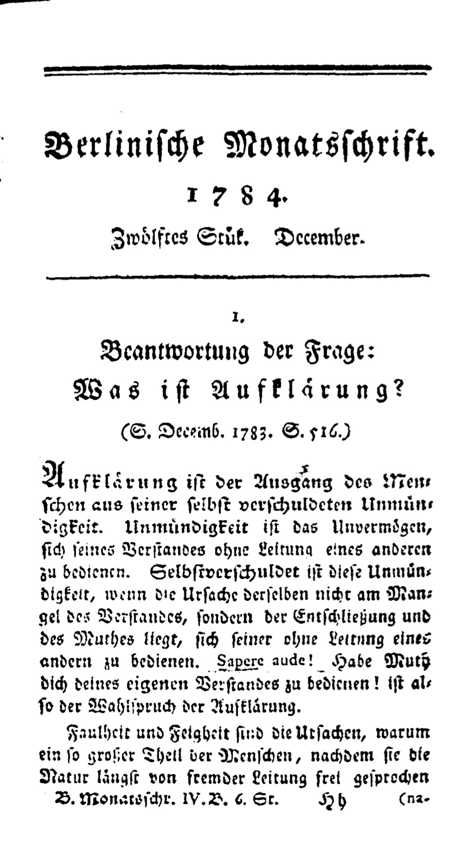 Kant Beantwortung Der Frage Was Ist Aufklarung 1784 Now Here