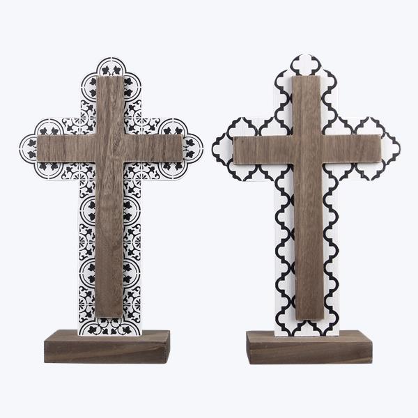 Y20890 WOOD TABLETOP BLACK AND WHITE CROSS, 2 AST New Marco Polo