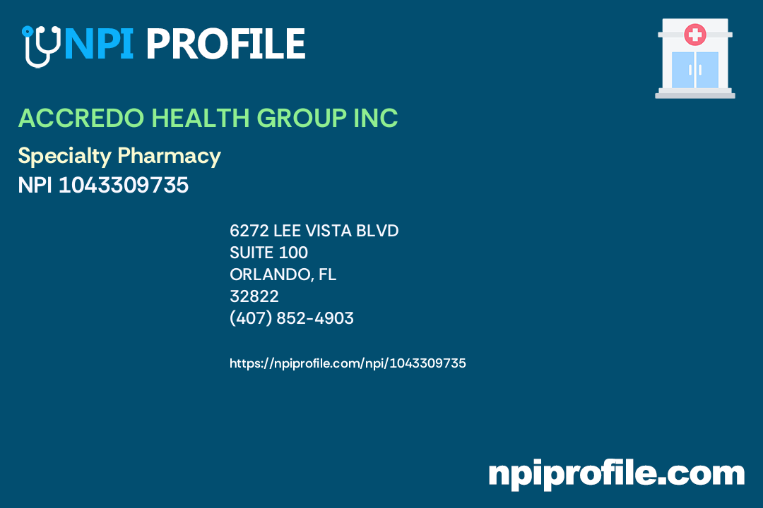 ACCREDO HEALTH GROUP INC, NPI 1043309735 Pharmacy in Orlando, FL