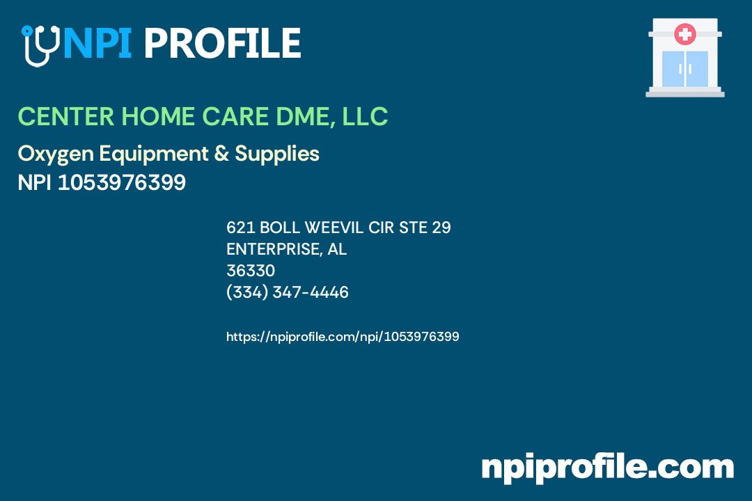 CENTER HOME CARE DME, LLC, NPI 1053976399 Durable Medical Equipment & Medical Supplies in