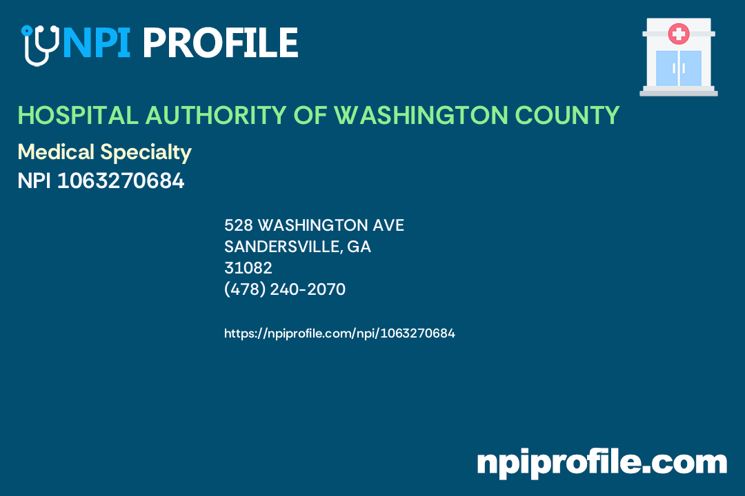 HOSPITAL AUTHORITY OF WASHINGTON COUNTY, NPI 1063270684 Clinic/Center
