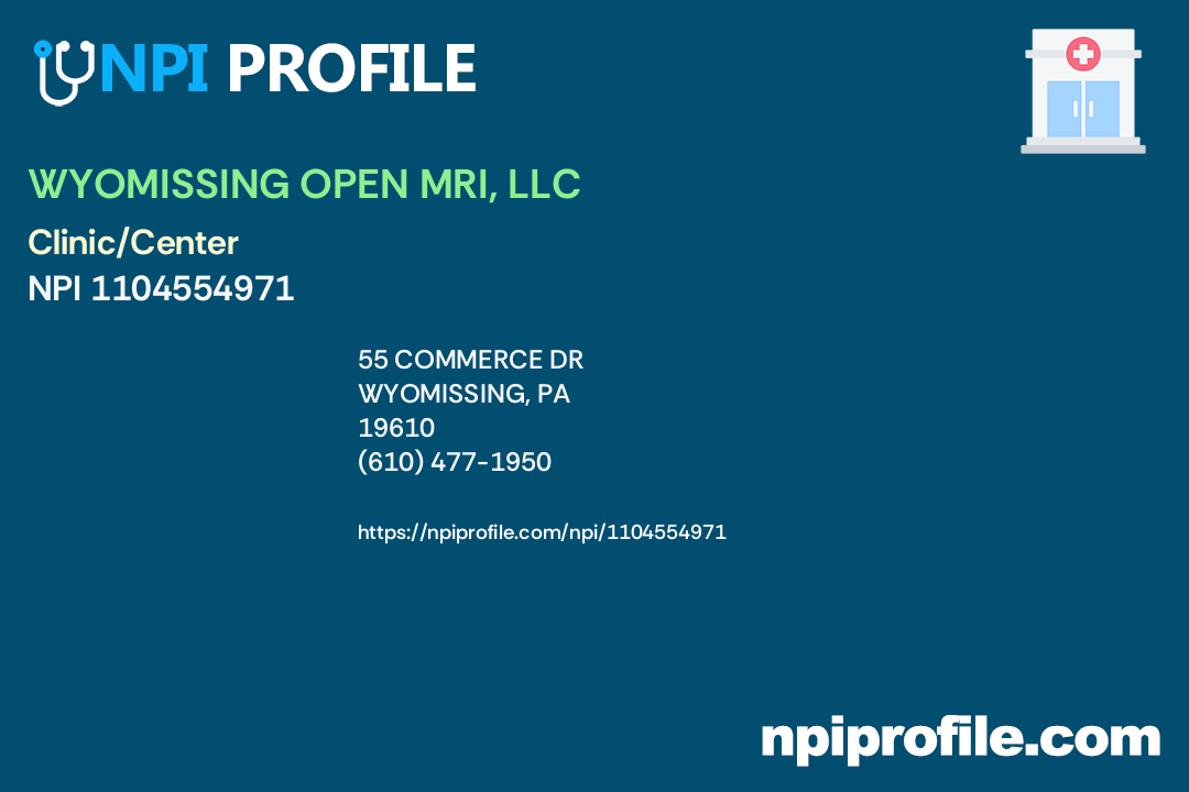 WYOMISSING OPEN MRI, LLC, NPI 1104554971 Clinic/Center in Wyomissing, PA