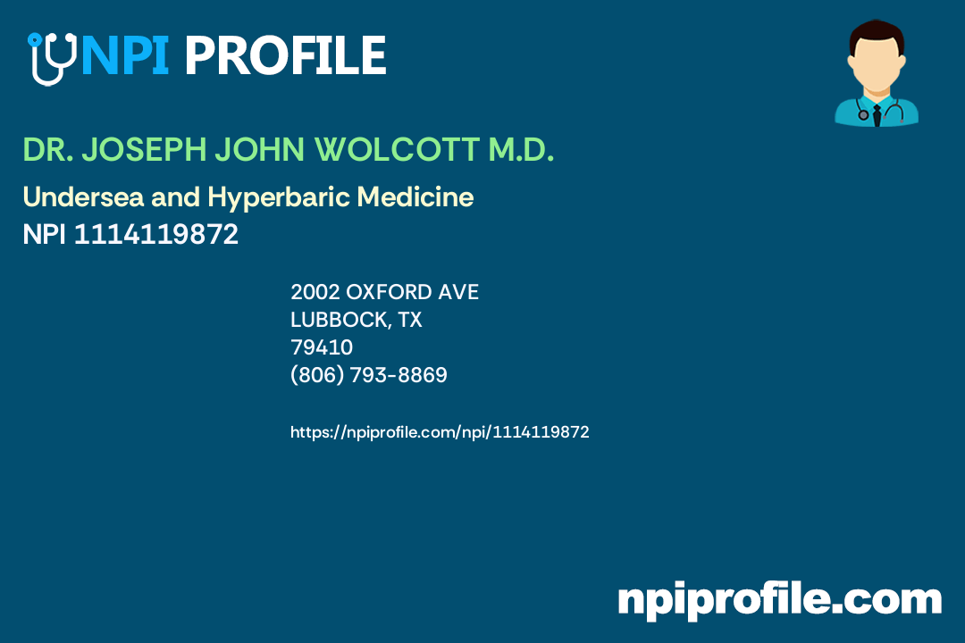 DR. JOSEPH JOHN WOLCOTT M.D., NPI 1114119872 Preventive Medicine in