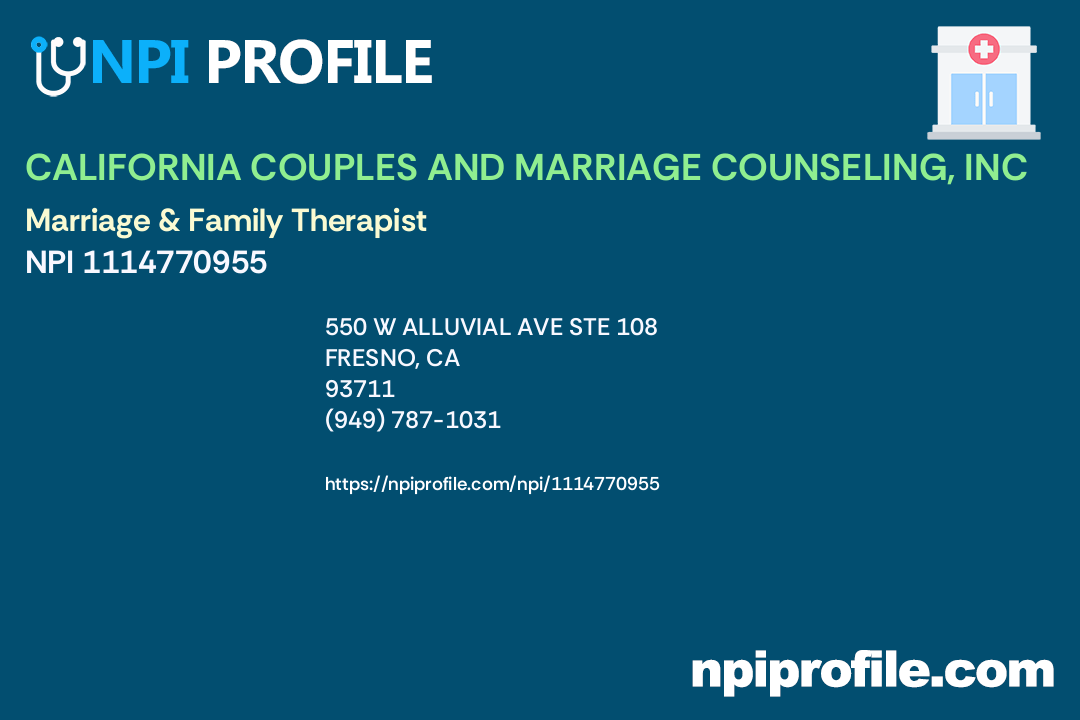 CALIFORNIA COUPLES AND MARRIAGE COUNSELING, INC, NPI 1114770955