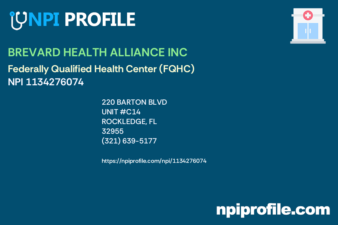 BREVARD HEALTH ALLIANCE INC, NPI 1134276074 Clinic/Center in