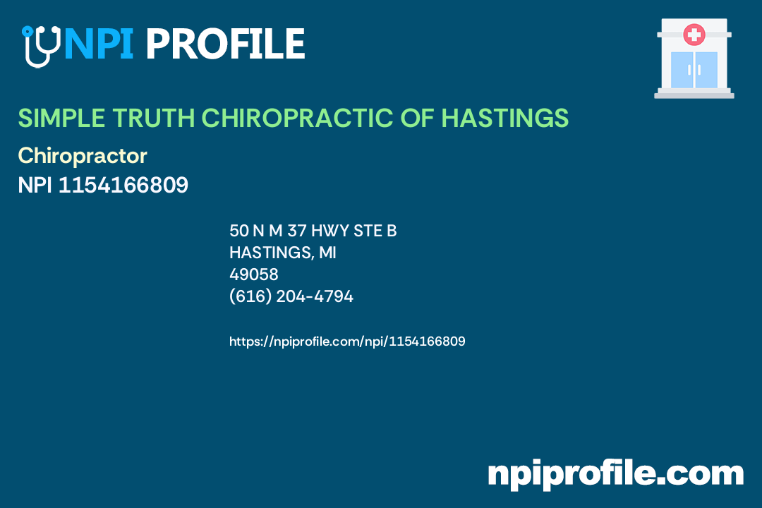 SIMPLE TRUTH CHIROPRACTIC OF HASTINGS, NPI 1154166809 Chiropractor in