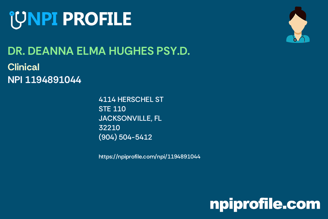 DR. DEANNA ELMA HUGHES PSY.D., NPI 1194891044 Psychologist in