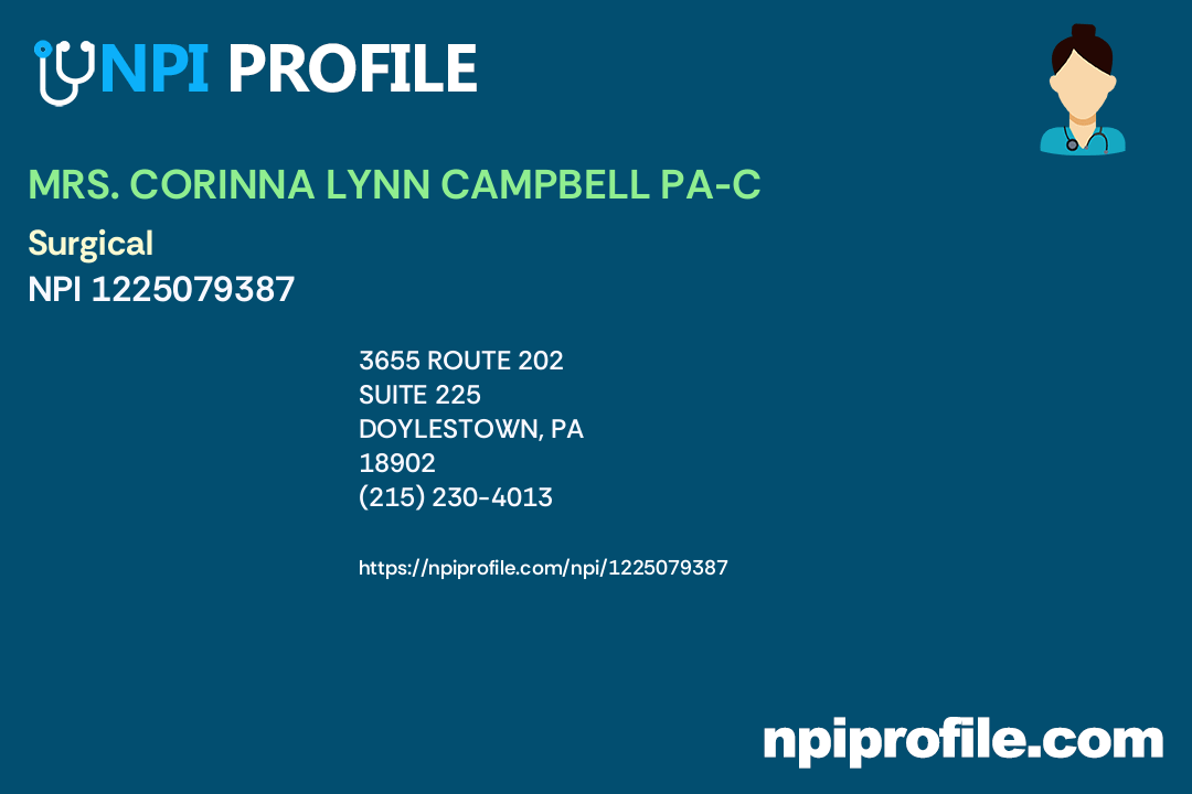 MRS. CORINNA LYNN CAMPBELL PAC, NPI 1225079387 Physician Assistant