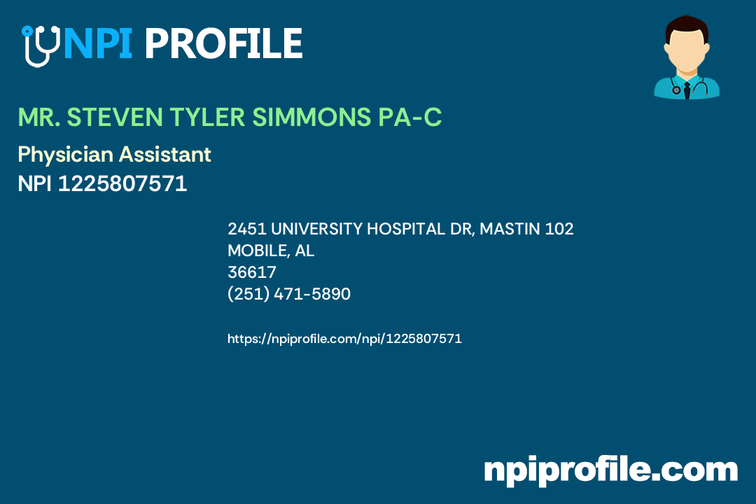 MR. STEVEN TYLER SIMMONS PAC, NPI 1225807571 Physician Assistant in