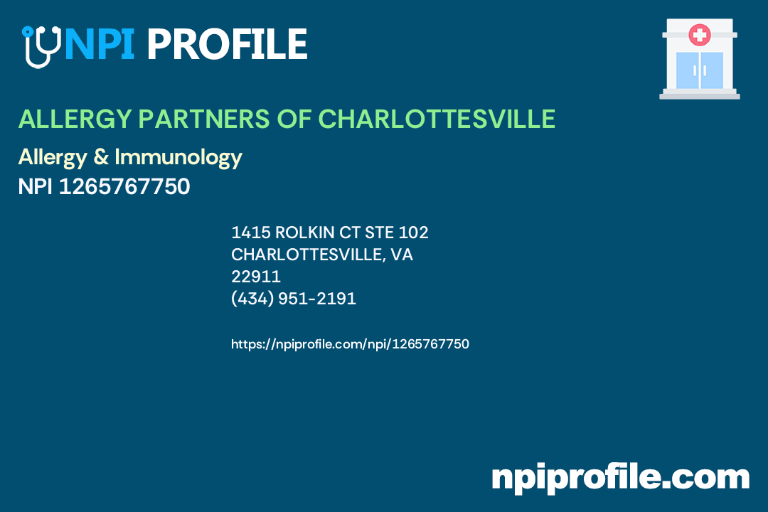 ALLERGY PARTNERS OF CHARLOTTESVILLE, NPI 1265767750 Allergy