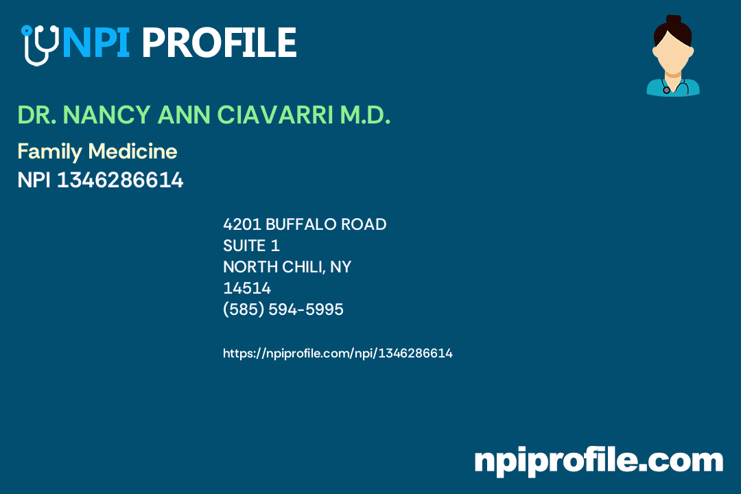 DR. NANCY ANN CIAVARRI M.D., NPI 1346286614 Family Medicine in North