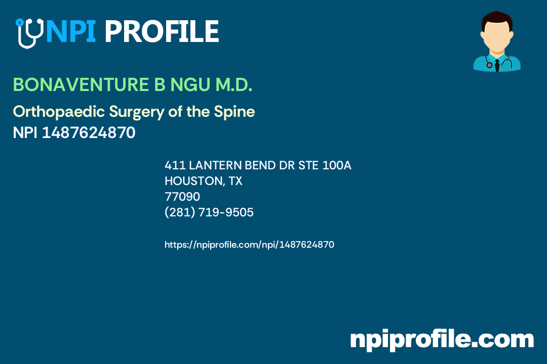 BONAVENTURE B NGU M.D., NPI 1487624870 Orthopaedic Surgery in The