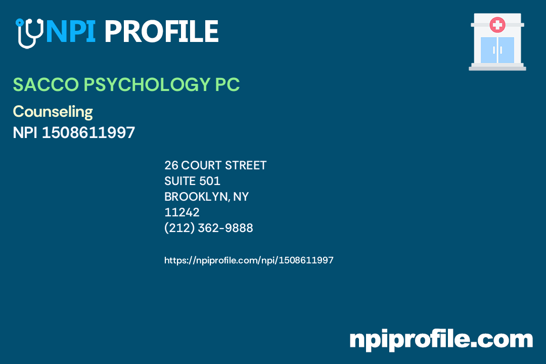 SACCO PSYCHOLOGY PC, NPI 1508611997 Psychologist in Brooklyn, NY