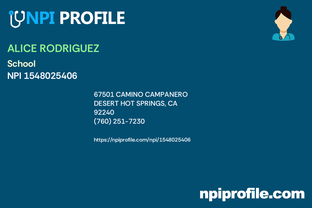 ALICE RODRIGUEZ, NPI 1548025406 Psychologist in Desert Hot Springs, CA