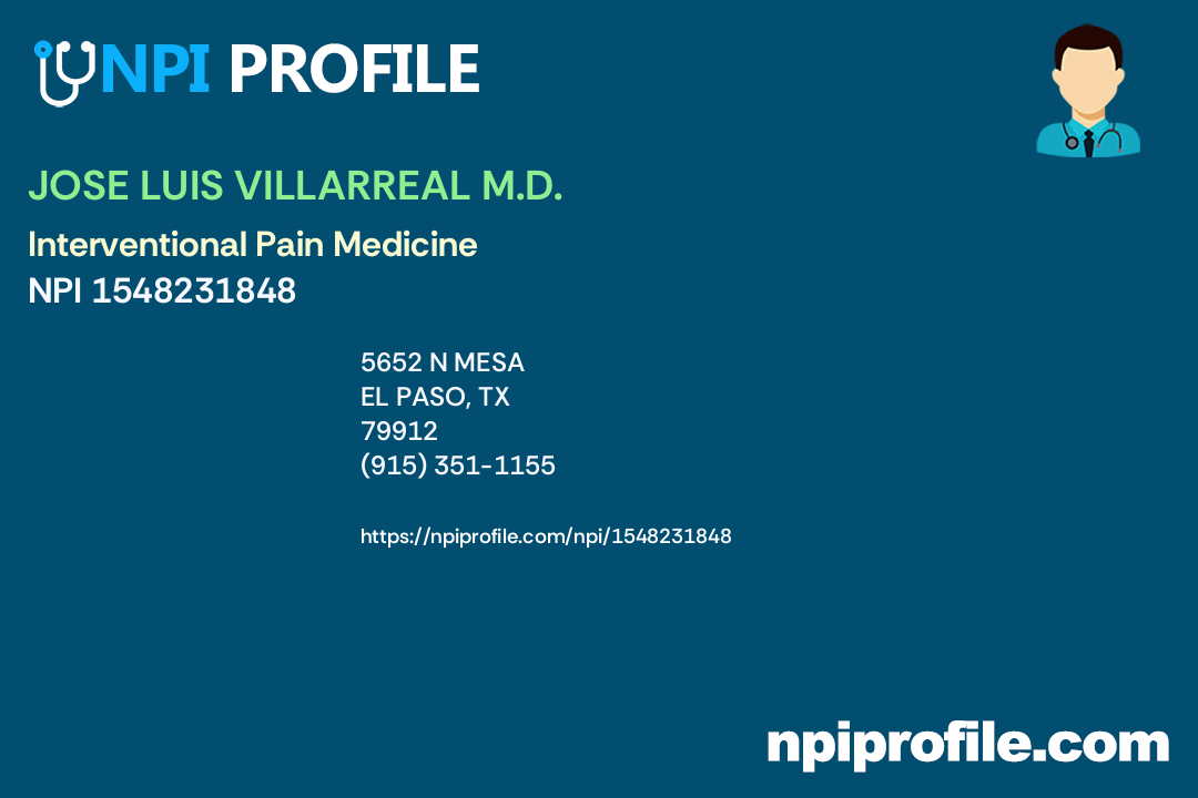 JOSE LUIS VILLARREAL M.D., NPI 1548231848 Pain Medicine in El Paso, TX