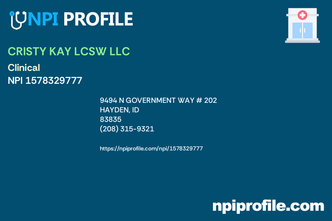CRISTY KAY LCSW LLC, NPI 1578329777 Social Worker in Hayden, ID