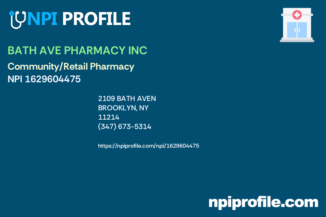 BATH AVE PHARMACY INC, NPI 1629604475 Pharmacy in Brooklyn, NY