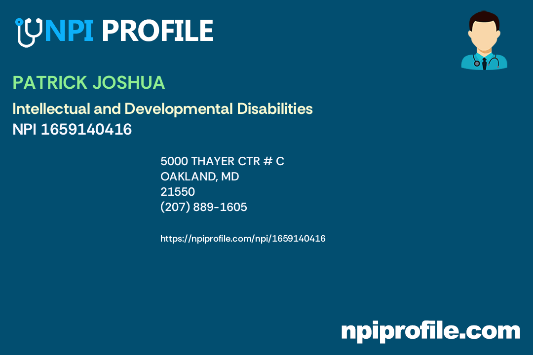 PATRICK JOSHUA, NPI 1659140416 Psychologist in Oakland, MD