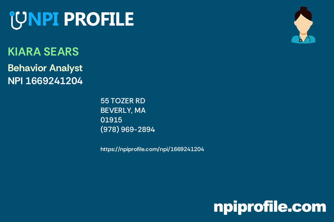 KIARA SEARS, NPI 1669241204 Behavior Analyst in Beverly, MA
