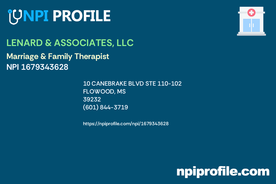 LENARD & ASSOCIATES, LLC, NPI 1679343628 Marriage & Family Therapist