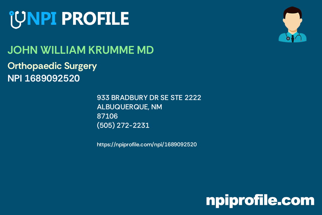 JOHN WILLIAM KRUMME MD, NPI 1689092520 Orthopaedic Surgery in Leawood, KS
