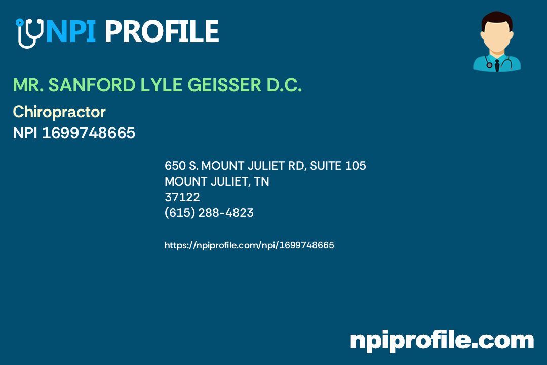 MR. SANFORD LYLE GEISSER D.C., NPI 1699748665 Chiropractor in Mount