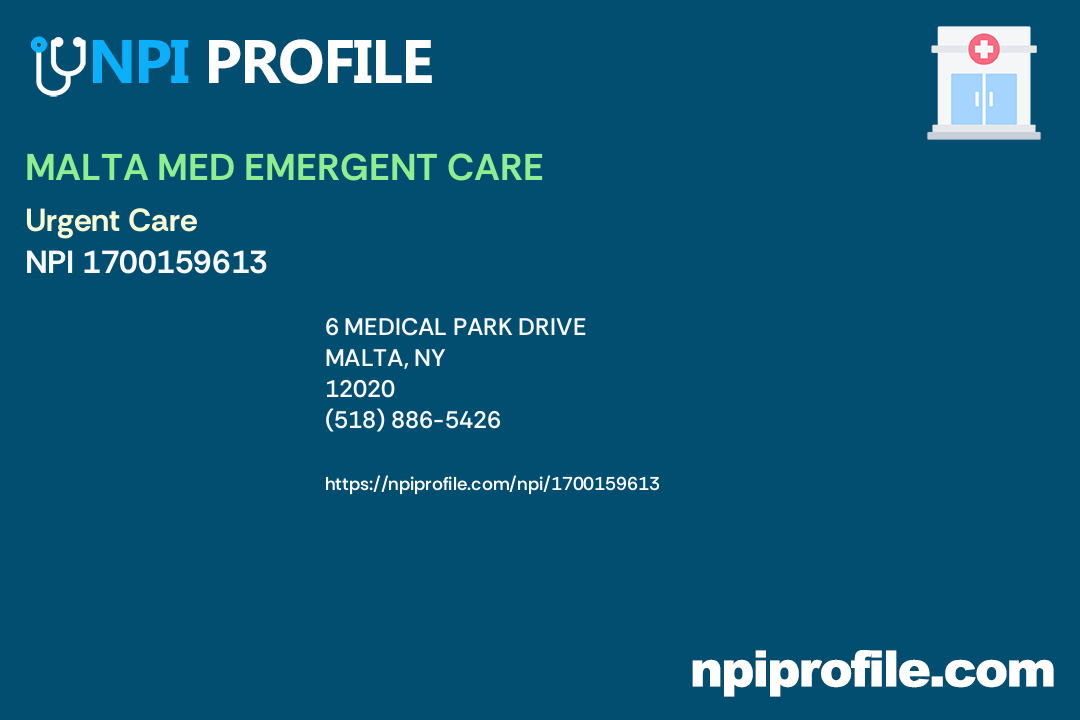 MALTA MED EMERGENT CARE, NPI 1700159613 Clinic/Center in Malta, NY