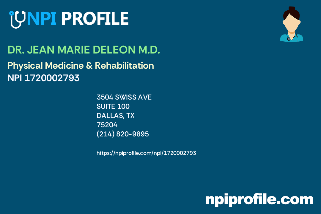 DR. JEAN MARIE DELEON M.D., NPI 1720002793 Physical Medicine