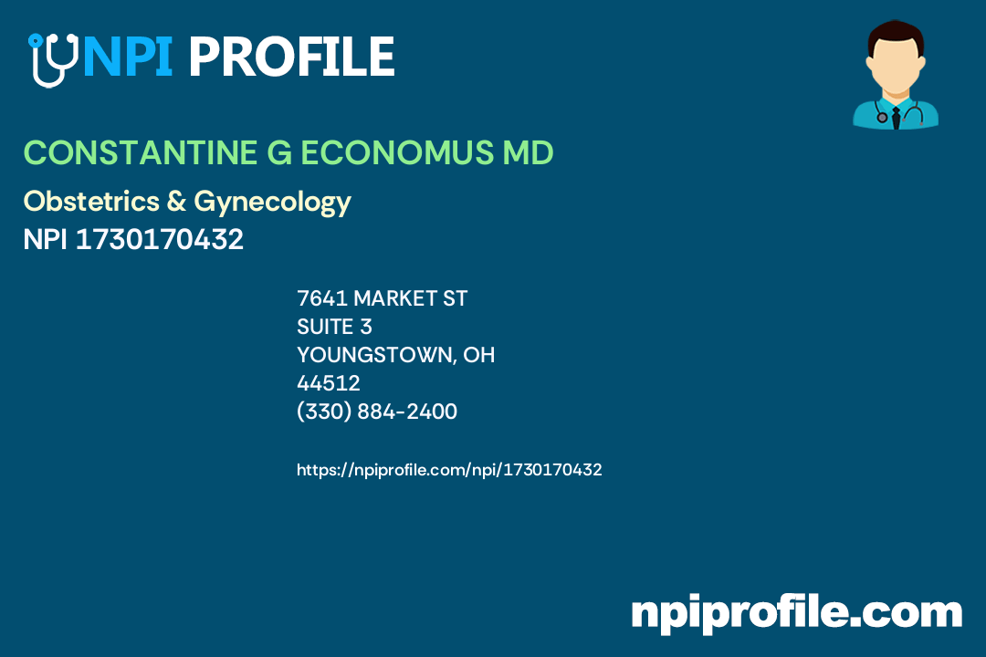 CONSTANTINE G ECONOMUS MD, NPI 1730170432 Obstetrics & Gynecology in