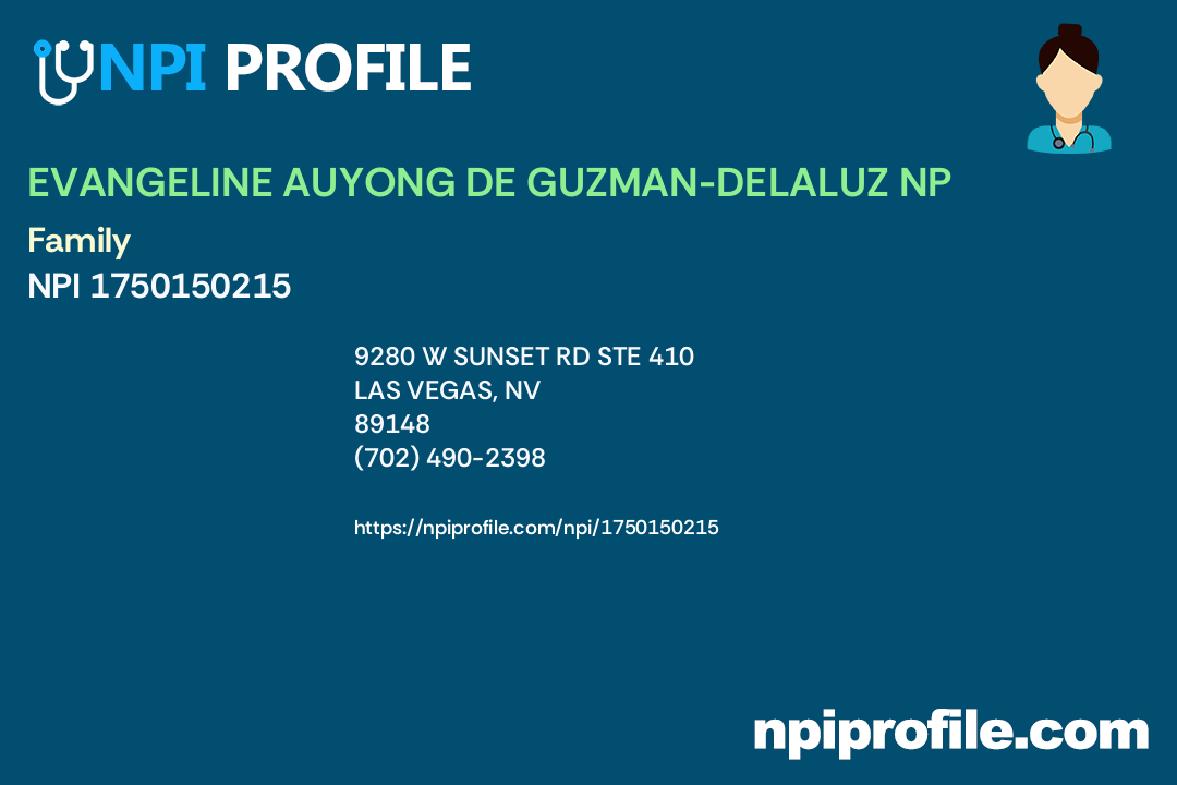 EVANGELINE DE GUZMANDELALUZ RN, NPI 1750150215 Registered Nurse in