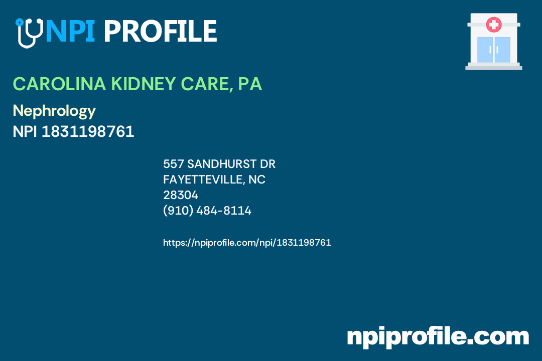 CAROLINA KIDNEY CARE, PA, NPI 1831198761 Internal Medicine in