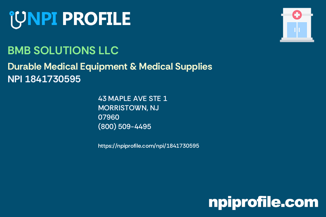 BMB SOLUTIONS, NPI 1841730595 Durable Medical Equipment & Medical Supplies in Kearny, NJ