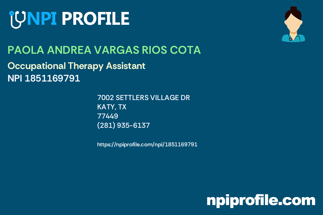 PAOLA ANDREA VARGAS RIOS COTA, NPI 1851169791 Occupational Therapy