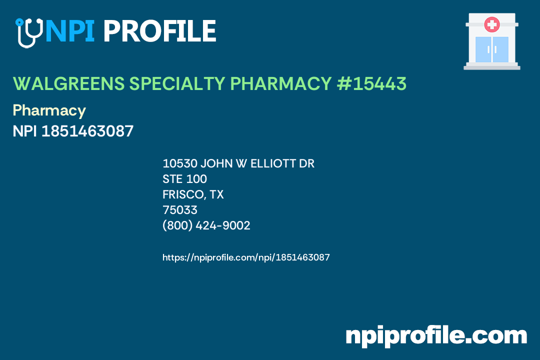 ALLIANCERX WALGREENS PHARMACY 15443, NPI 1851463087 Pharmacy in