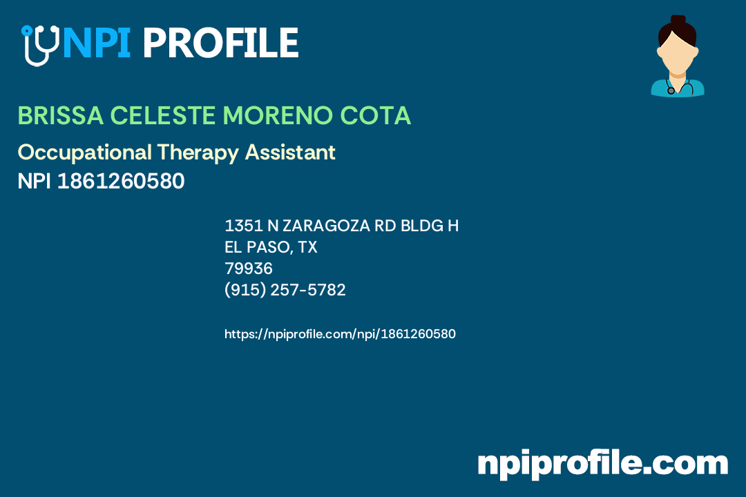 BRISSA CELESTE MORENO COTA, NPI 1861260580 Occupational Therapy