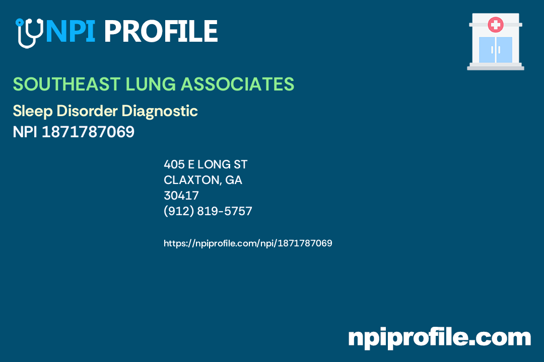 SOUTHEAST LUNG ASSOCIATES, NPI 1871787069 Clinic/Center in Claxton, GA