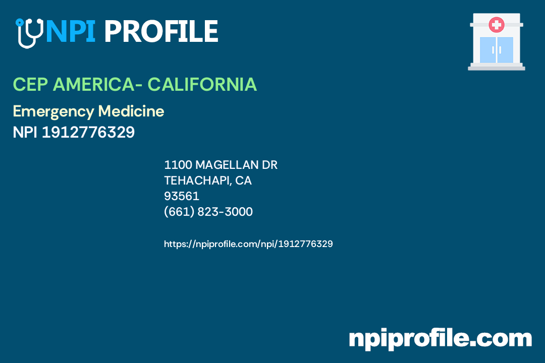 CEP AMERICA CALIFORNIA, NPI 1912776329 Emergency Medicine in