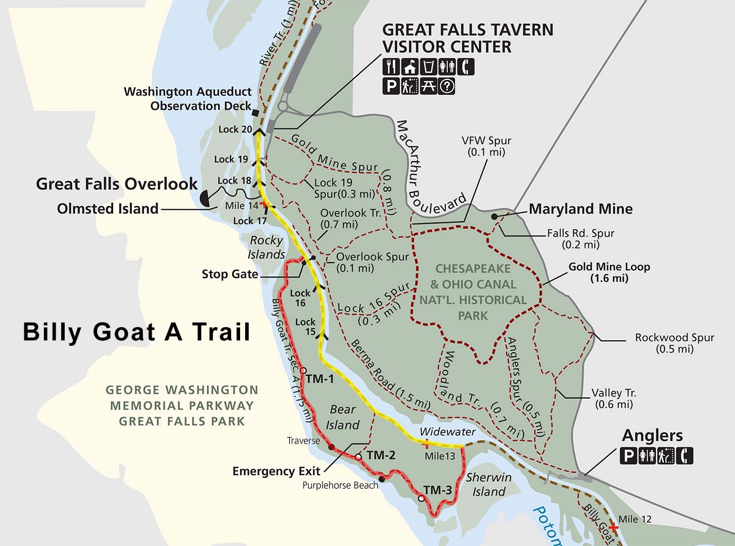 Billy Goat Trail Map Chesapeake And Ohio Canal National Historical Park | Billy Goat A Trail |