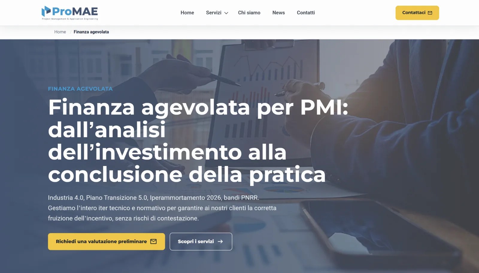 Pagina Finanza agevolata di ProMAE