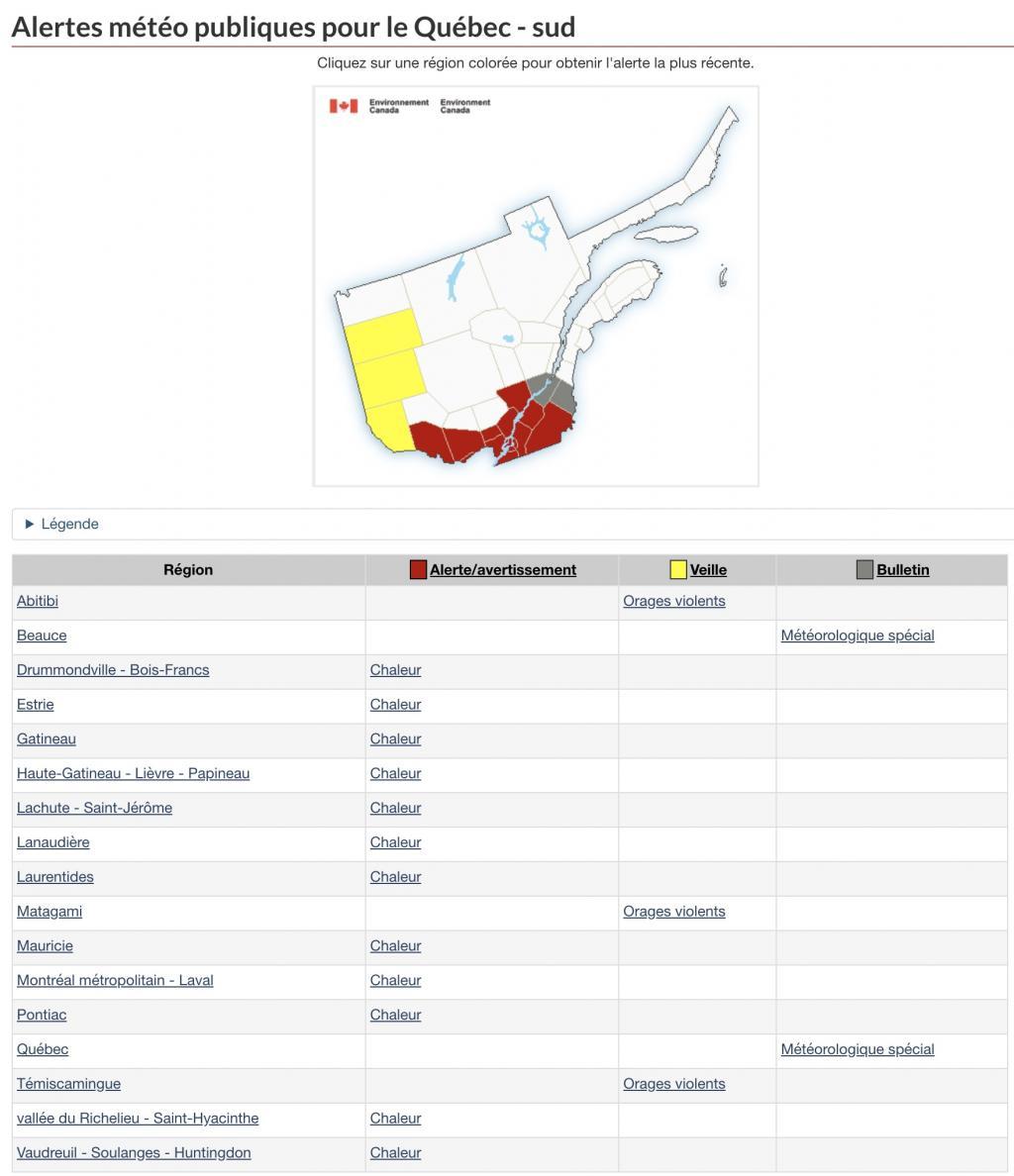 Environnement Canada émet plusieurs avertissements et un bulletin