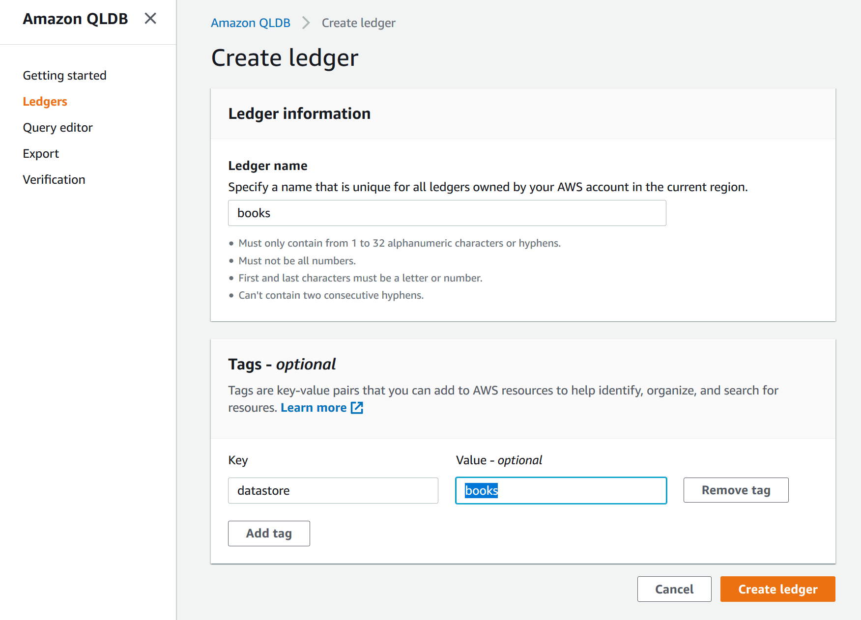 Amazon Quantum Ledger Database (QLDB) as a blockchain database as a
