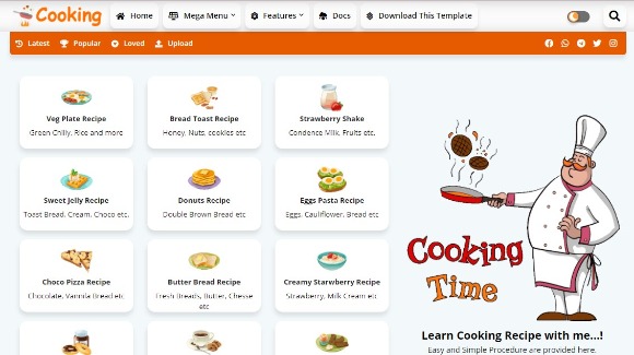 Download #Cooking – Recipe and Food Website Blogger Template Free