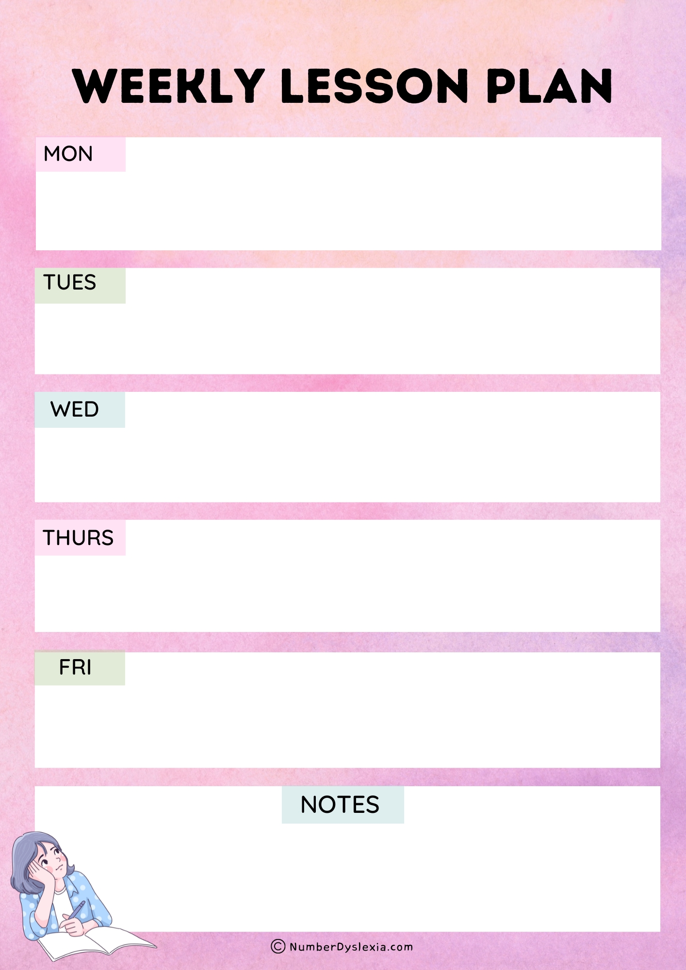 Printable Weekly Lesson Plan Template [PDF Included] Number Dyslexia