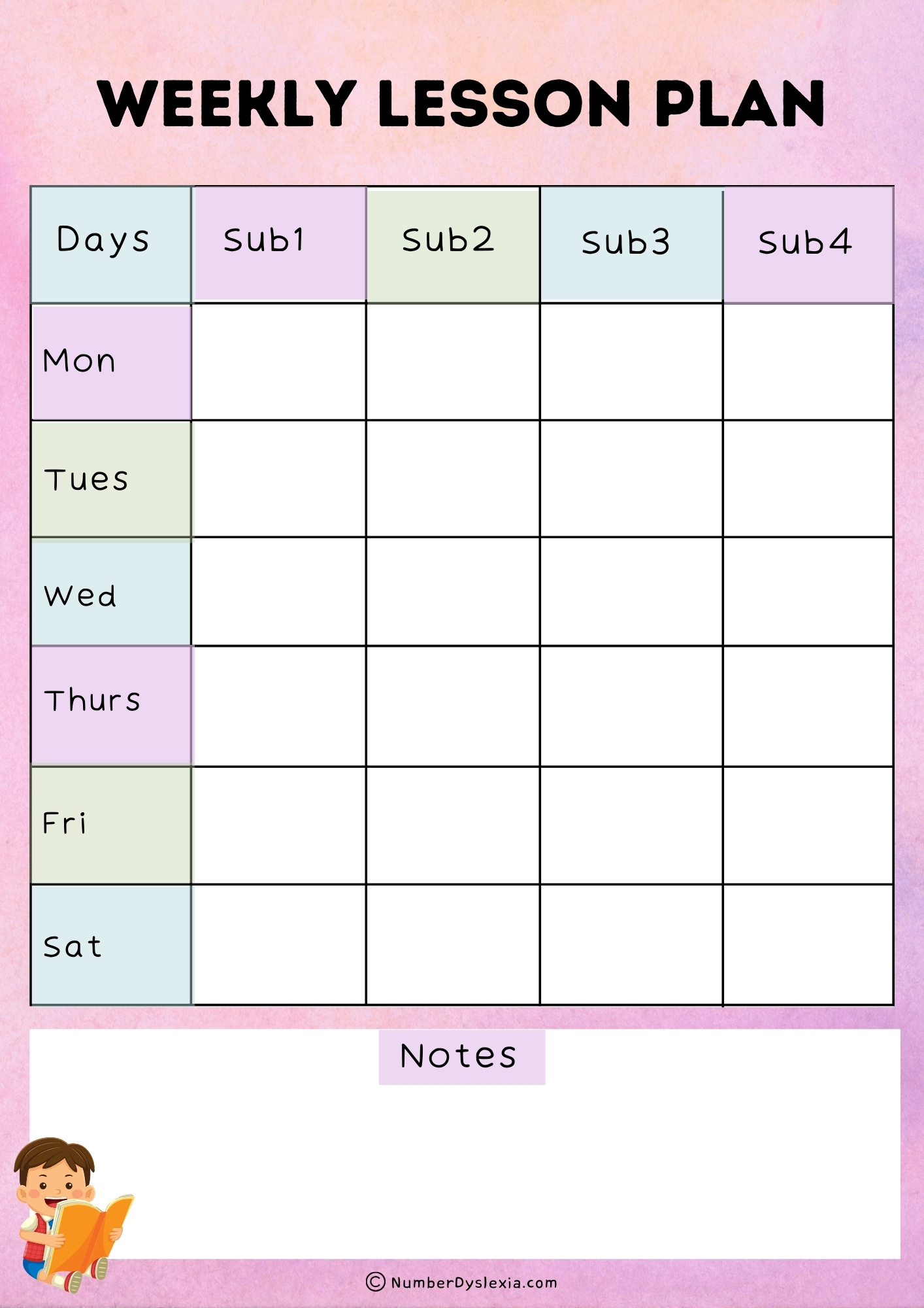 Printable Weekly Lesson Plan Template [PDF Included] Number Dyslexia