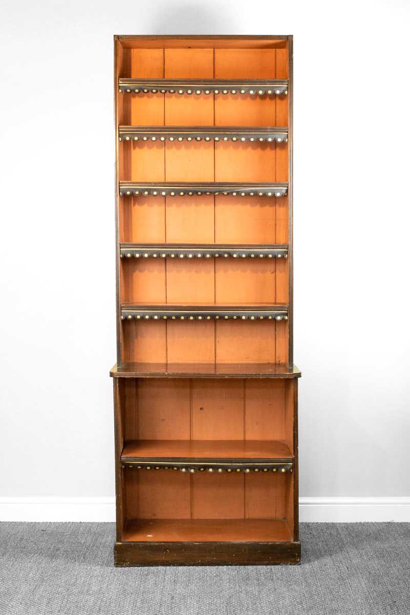 Regency Style Tall 8 Shelf Bookcase with Painted Interior & Gilded