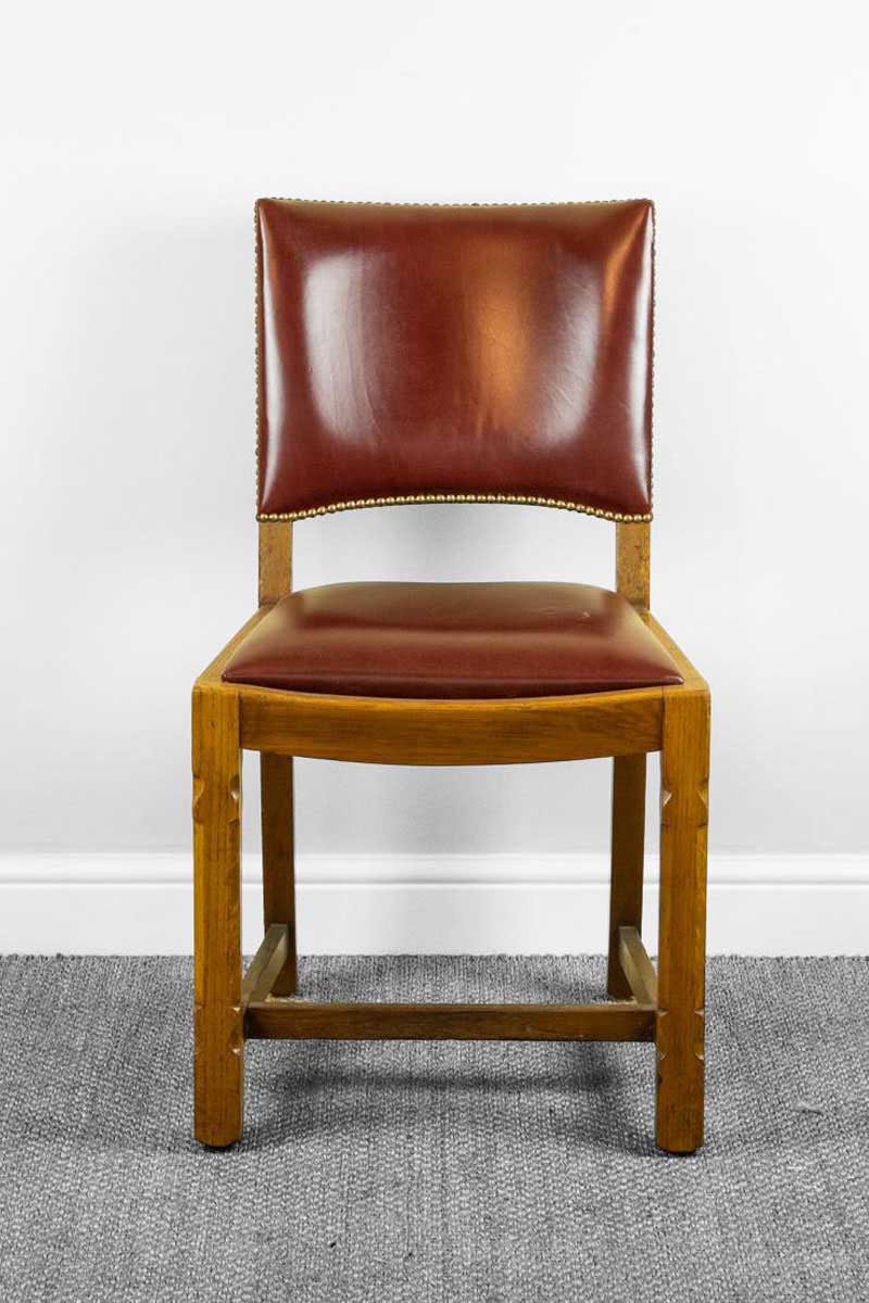 Edwardian Oak Chair with Studded Burgundy Leather Upholstery Number